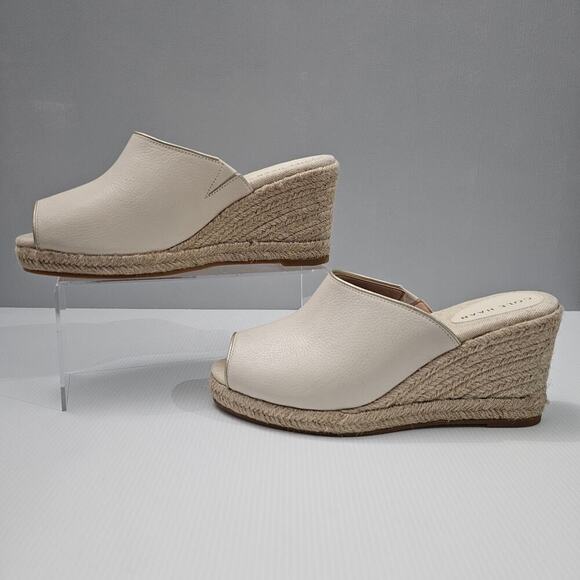 NEW Cole Haan Cloudfeel Southcrest Sandal Wedge Espadrille Ivory Leather Size 10 - Picture 2 of 12